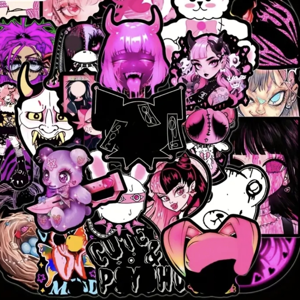 Gothic Sticker Collection in Pink and Black 15 Pack